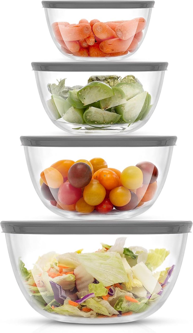 JoyJolt Kitchen Mixing Bowls - 8pc Glass with Lids Set – Neat Nesting Large Bowl Batter Cooking Storage and Big Salad BPA-Free Gray - Image 1